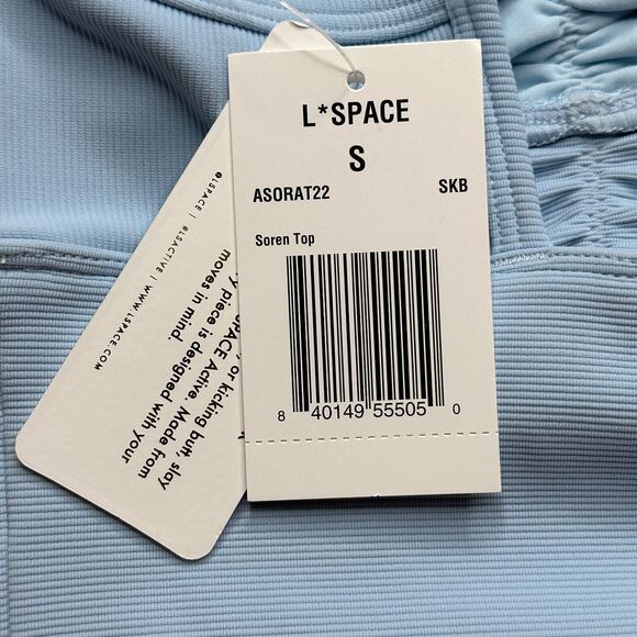 L*Space Soren Top Sky Blue Women Small NWT Ribbed Ruched Front Adjustable Straps - Picture 10 of 10